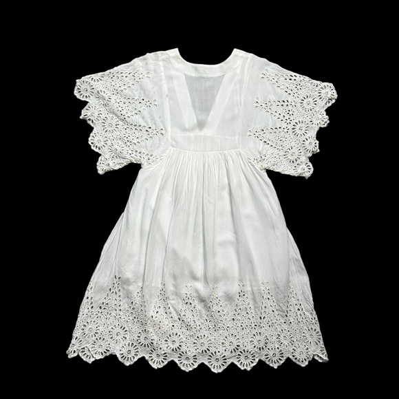 Ganni Ivory White Eyelet Trimmed V Neck Mini Dress US S - Picture 13 of 13